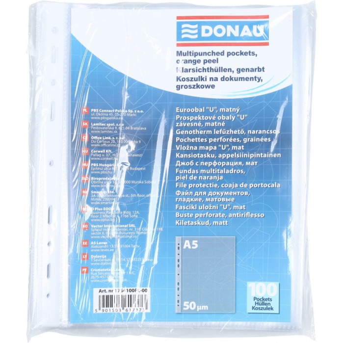 Koszulki na dokumenty DONAU, PP, A5, groszkowe, 50mikr., 100szt., 1754100PL-00